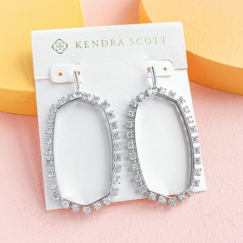 Kendra Scott - Danielle Open Frame Crystal Silver Statement Earrings - NEW